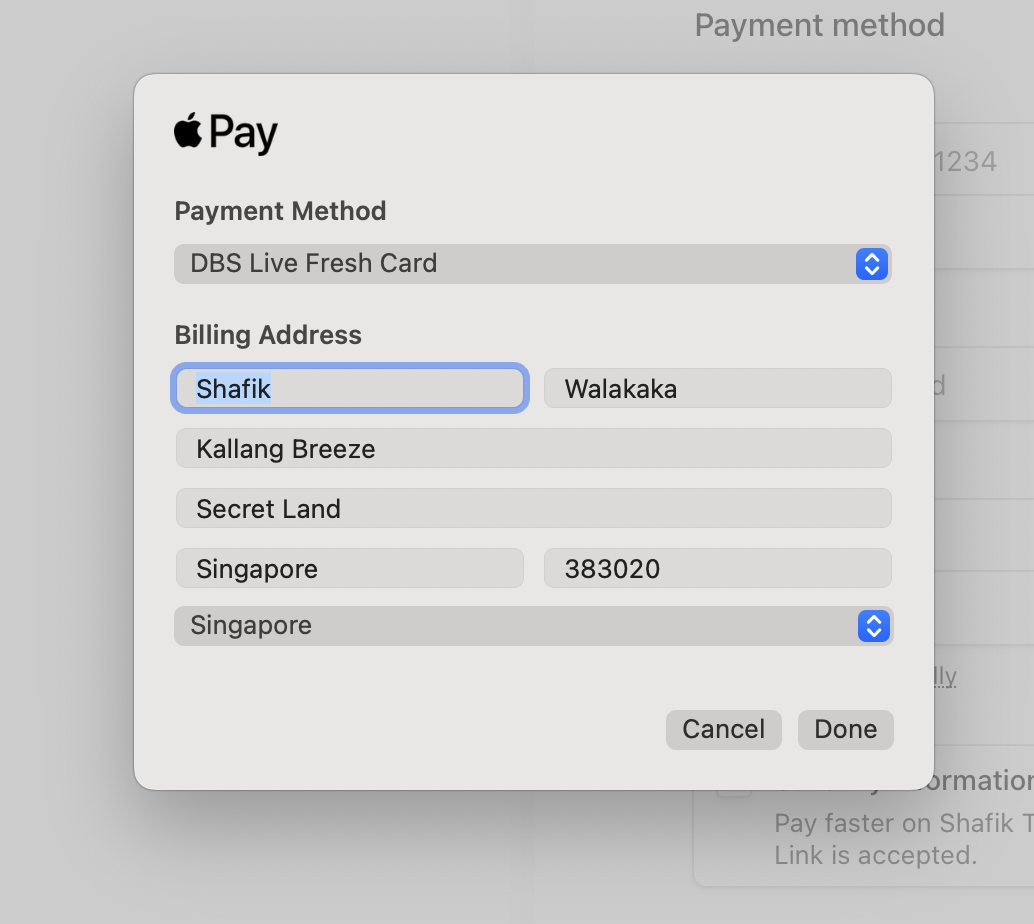 Configuring customer details in billing address modal